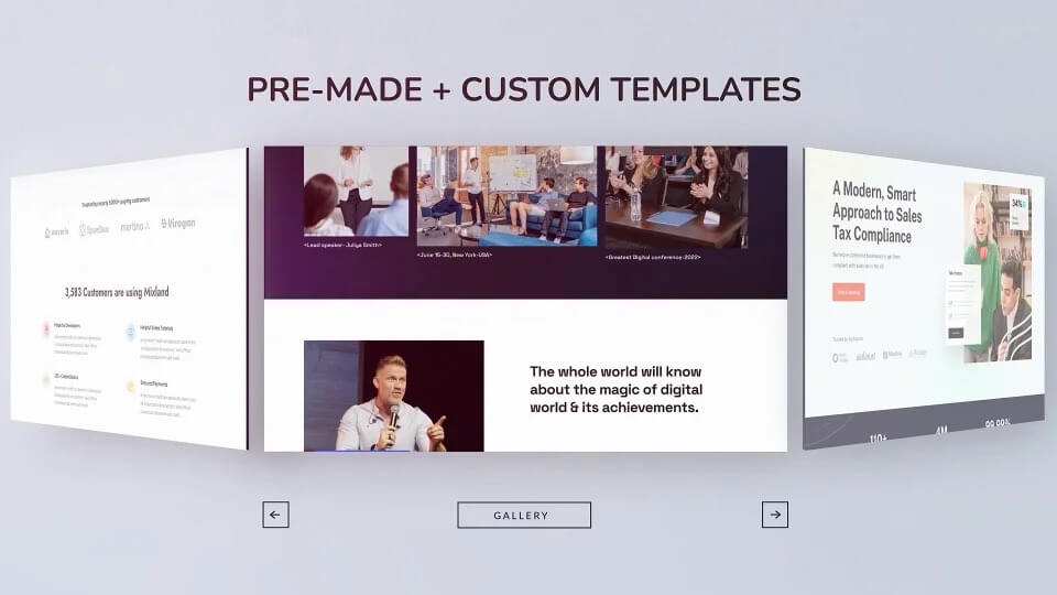 Convrrt API-first white-label landing-page builder displaying pre-made and custom templates for SaaS vendors and enterprise resellers.