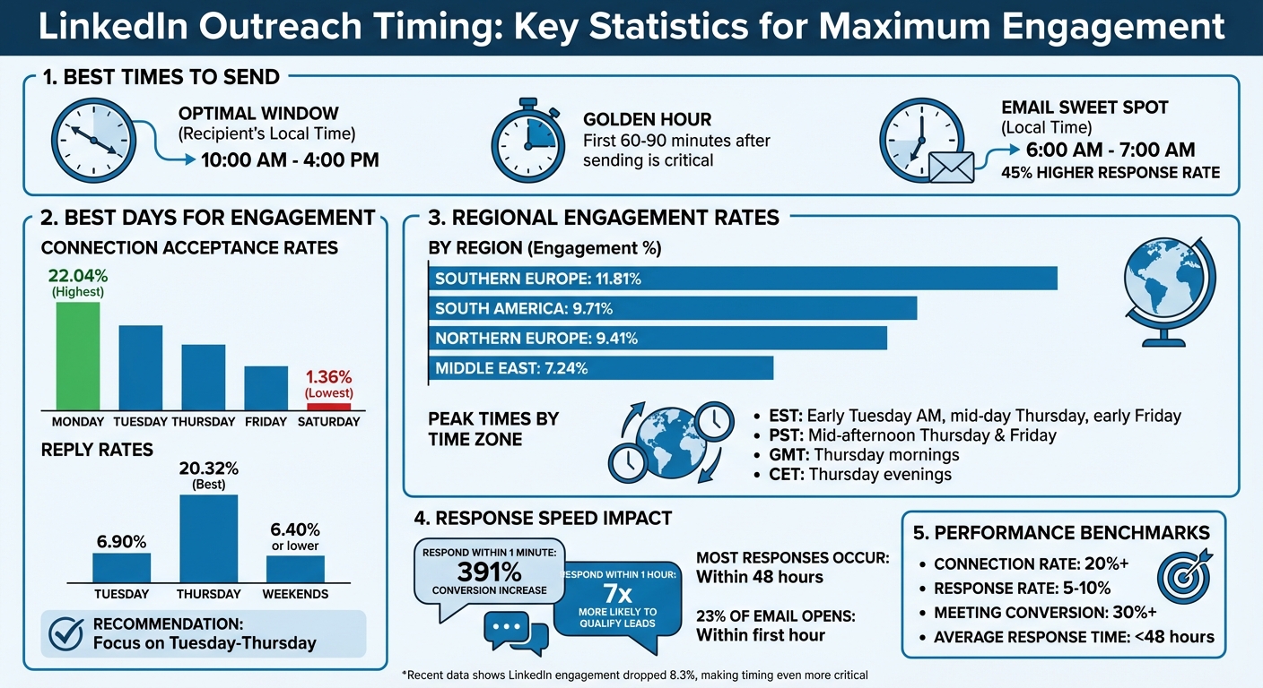 LinkedIn Outreach Timing Statistics: Best Days, Times, and Response Rates by Time Zone
